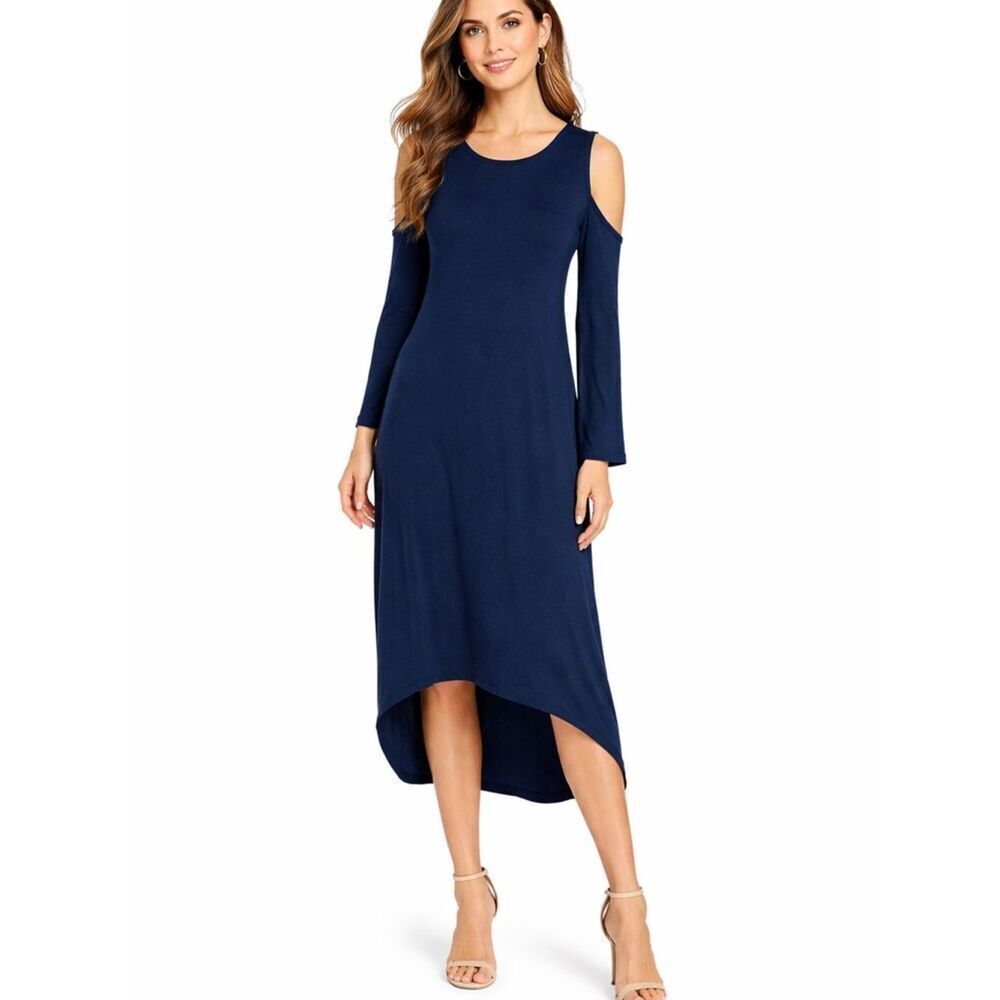 Bobi Blue Cold Shoulder High Low Knit Dress SZ S NWT